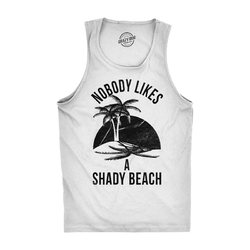 sporty short sleeve t-shirt -Mens Shady Beach Funny Cool Tees Sleeveless Gym Workout Novelty Fitness Tanktop