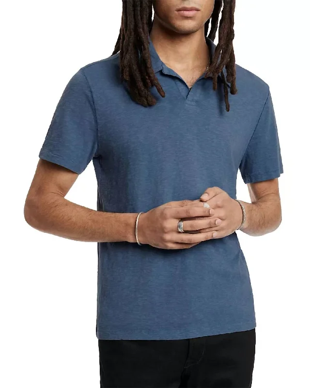 short sleeve t-shirt for hot weather -Men's Zion Open Placket Short Sleeve Polo Shirt In Dutch Blue