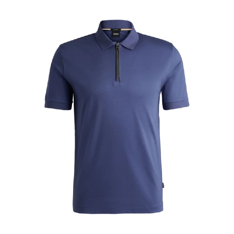 loose fit short sleeve workout shirt -Mercerized-cotton slim-fit polo shirt with zip placket