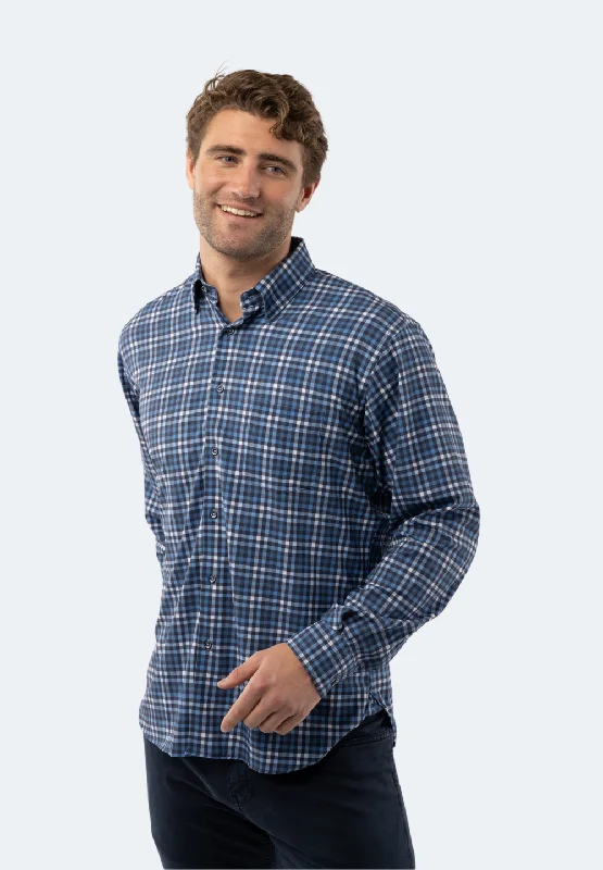 checkered button up shirt for men -Multi Blue and Navy Plaid Shirt