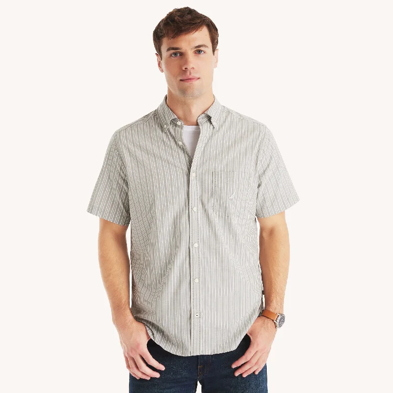 men’s long sleeve shirt with cufflinks -Nautica Mens Striped Short-Sleeve Shirt