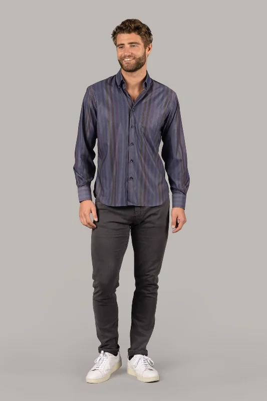 casual shirt for family gatherings -Navy Striped Shirt