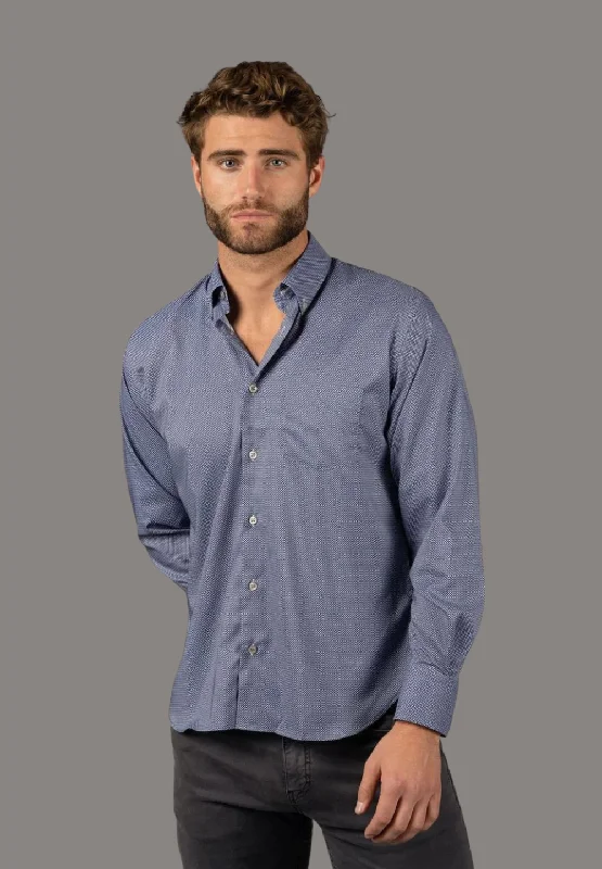 stylish short sleeve shirt -Navy with Blue & White Diamonds (Big & Tall)