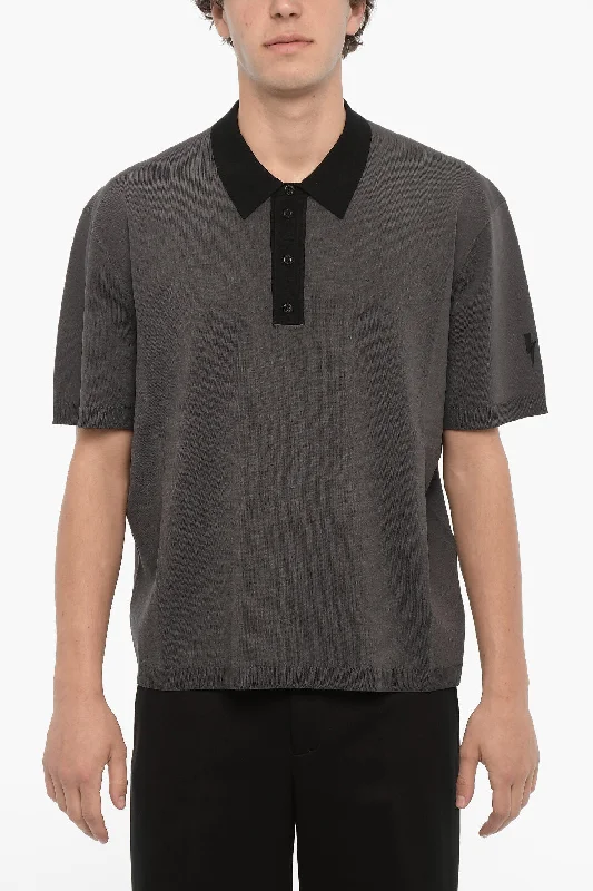 short sleeve printed shirt for men -Neil Barrett 3-Buttons Polo Shirt with Ribbed Edges