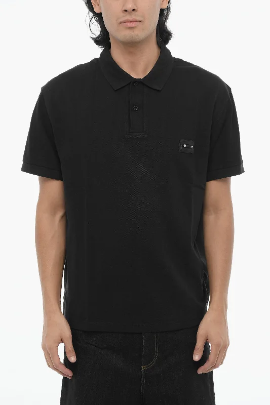 casual short sleeve graphic t-shirt -Neil Barrett Loose Fit Two Buttons Polo Shirt with Piercing Detail