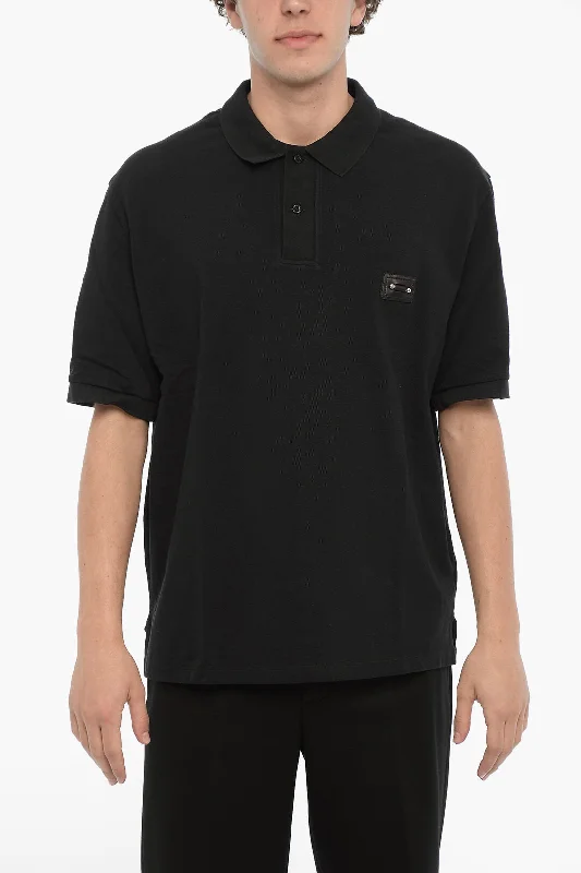 casual short sleeve t-shirt for all seasons -Neil Barrett Solid Color Loose Fit Polo Shirt with Piercing Detail