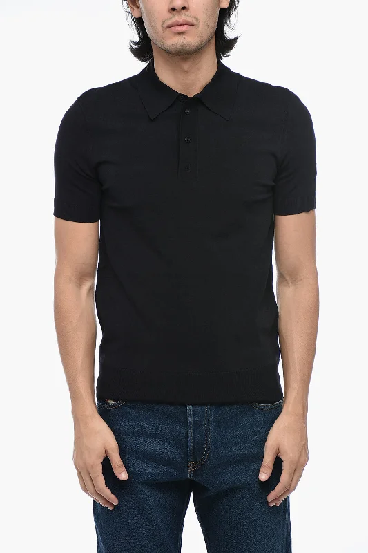 fitted short sleeve top for men -Neil Barrett Solid Color Slim Fit Polo Shirt