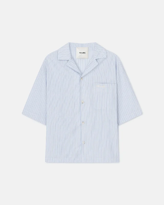 trendy short sleeve button-up shirt -Maxton - Striped Shirt - Blue/Beige/White