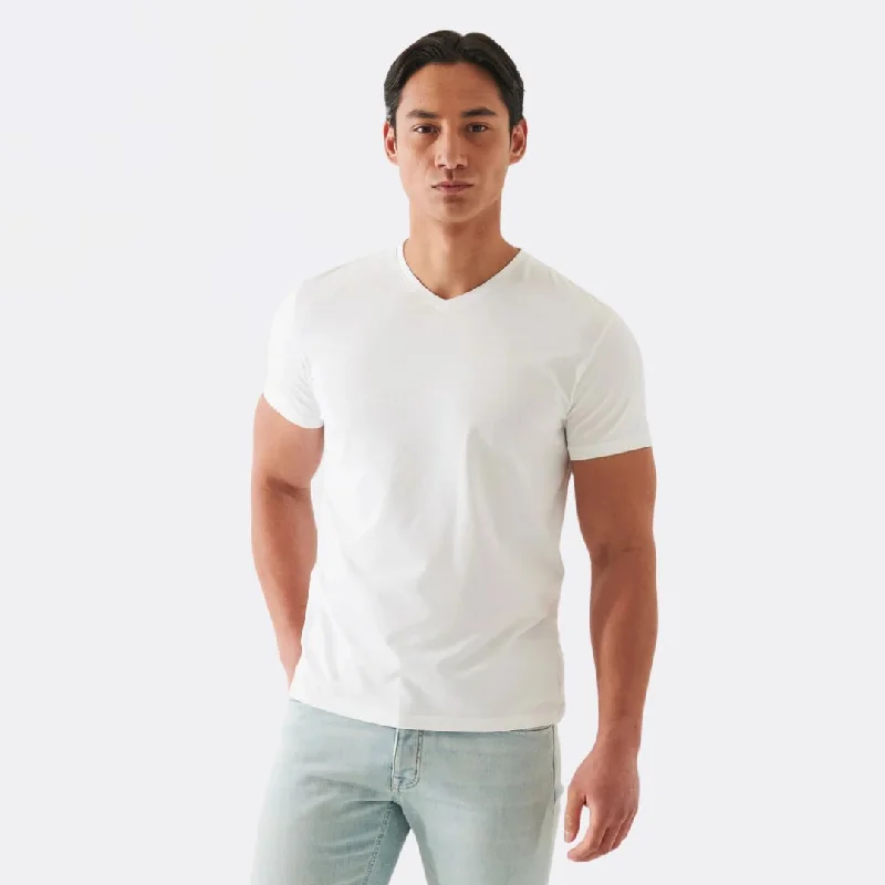 loose short sleeve shirt for gym -Pima Cotton Stretch V-Neck T-Shirt (White)