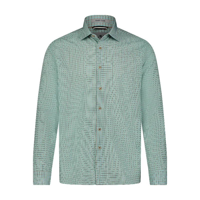 men’s button down shirt with pocket -Pistachio Sand Check Hidden Button Down Long Sleeve Shirt