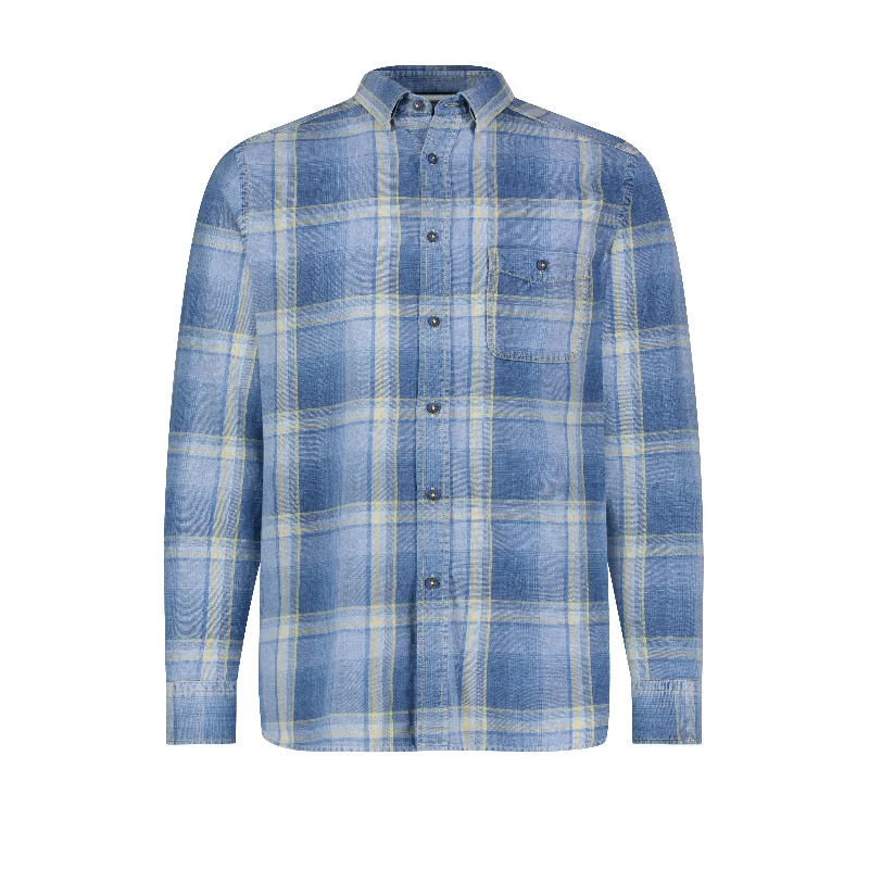 men’s polo shirt for casual wear -Plaid Denim Shirt