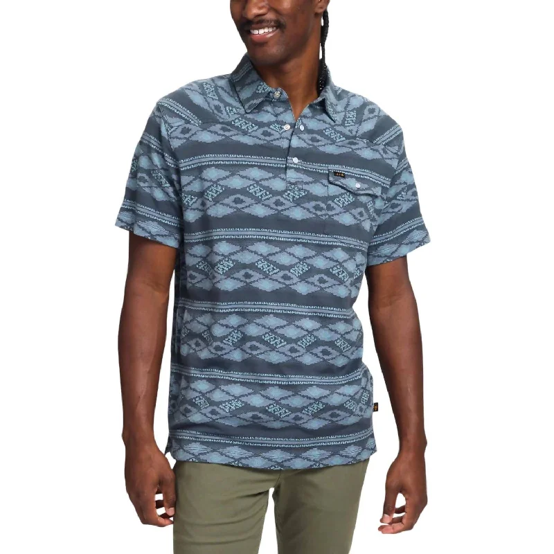 stylish short sleeve t-shirt for hot days -Ranchero Jacquard Polo In Zango Jacquard: Blue Shimmer