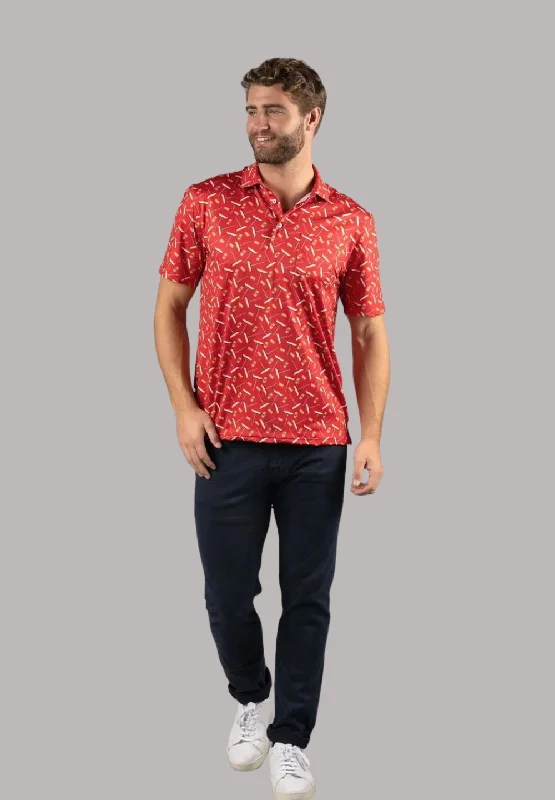 stylish shirt for casual Fridays -Red with Corks and Corkscrews Polo Shirt