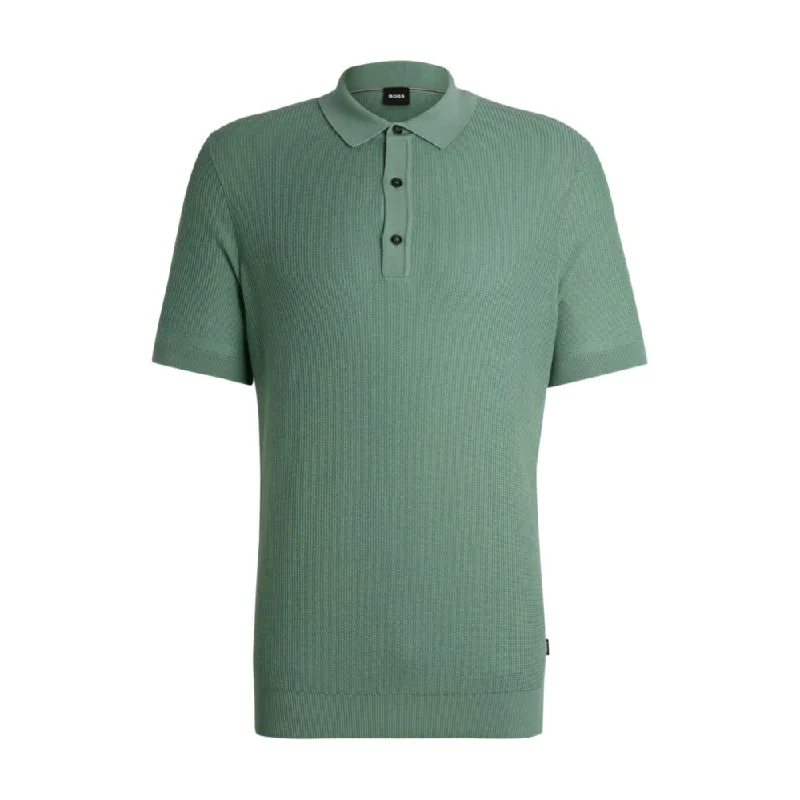 short sleeve t-shirt for light outdoor activity -Regular-fit knit polo with mixed structures