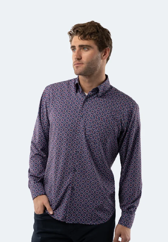 long sleeve shirt for winter days -Royal Blue Circular Shape Shirt