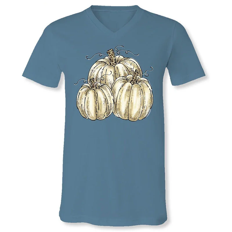 lightweight short sleeve workout shirt -SALE Sassy Frass White Pumpkin V-Neck Canvas T-Shirt