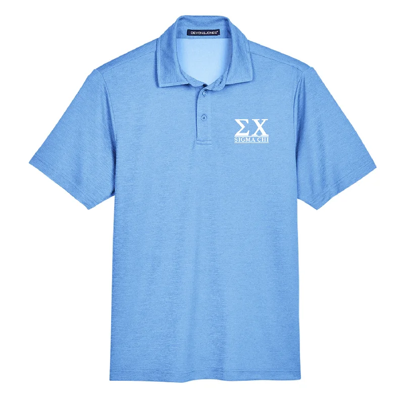 casual short sleeve t-shirt for business meetings -Sigma Chi Greek Letters Performance Polo (Ocean Blue Heather)