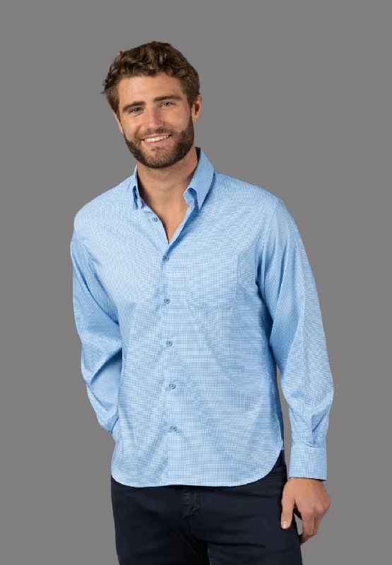 plaid button up shirt for business -Sky Blue and White Check Shirt