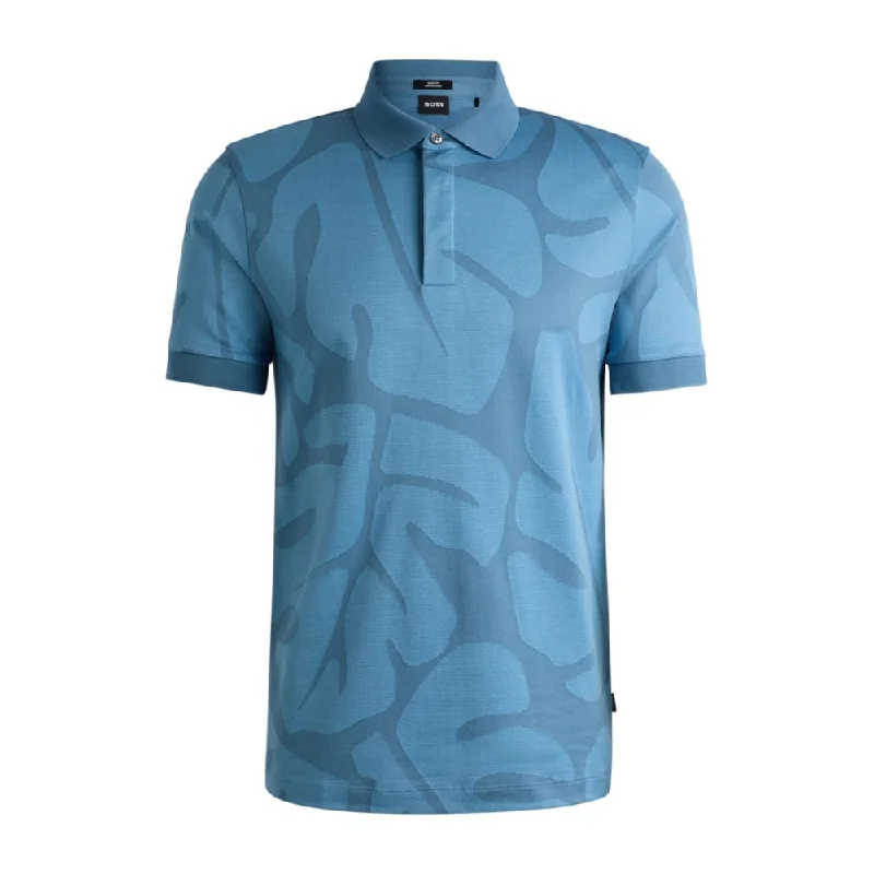 high-quality cotton short sleeve t-shirt -Slim-fit polo shirt in monstera-leaf cotton