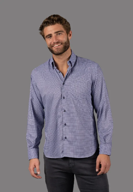 cotton long sleeve shirt for men -Steel Blue with Purple Check Shirt