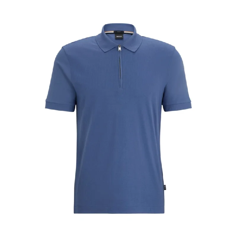 printed short sleeve shirt for casual outings -Structured-cotton slim-fit polo shirt with zip placket