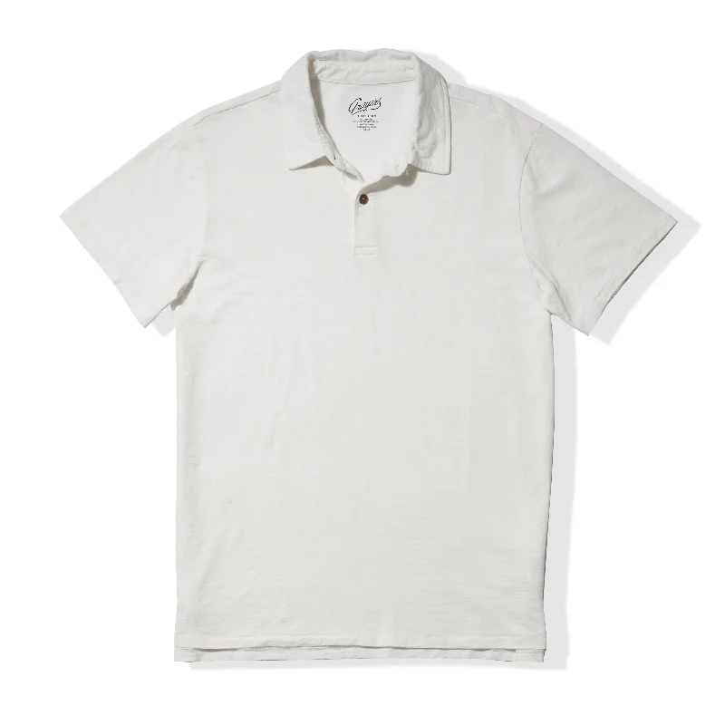 short sleeve denim shirt -Sunwashed 2 Button Polo - White