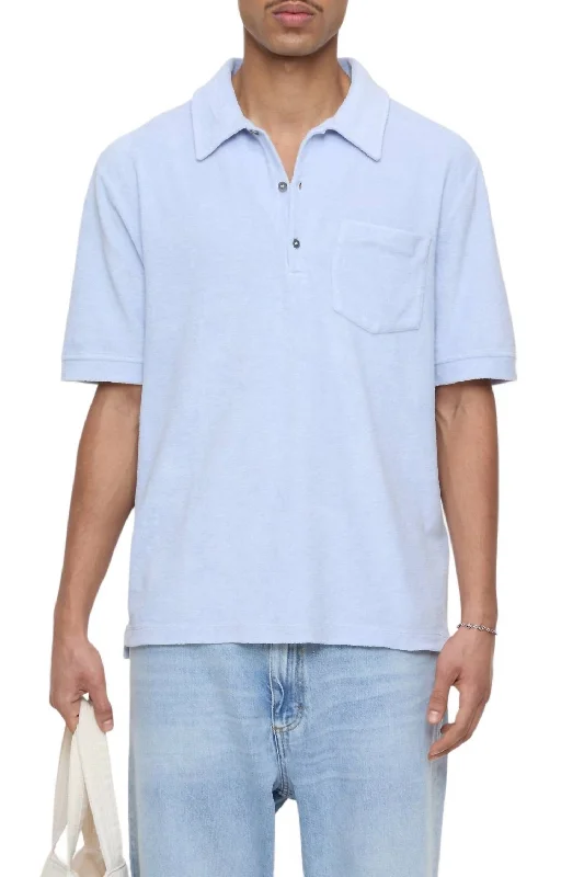 soft material short sleeve t-shirt -Terry Cloth Polo In Horizon Blue