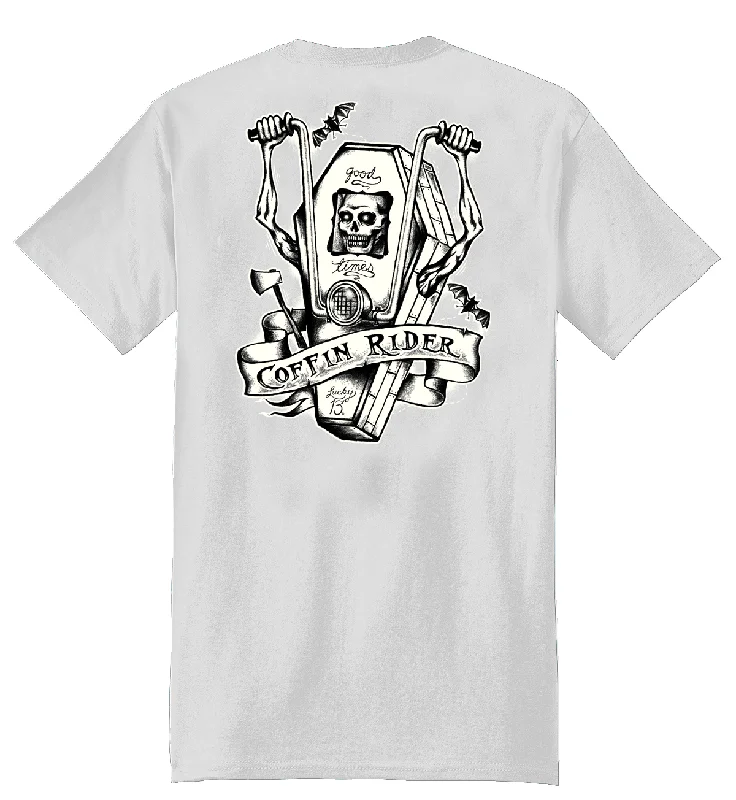 stylish short sleeve polo shirt for men -The COFFIN RIDER Classic Fit Tee - WHITE