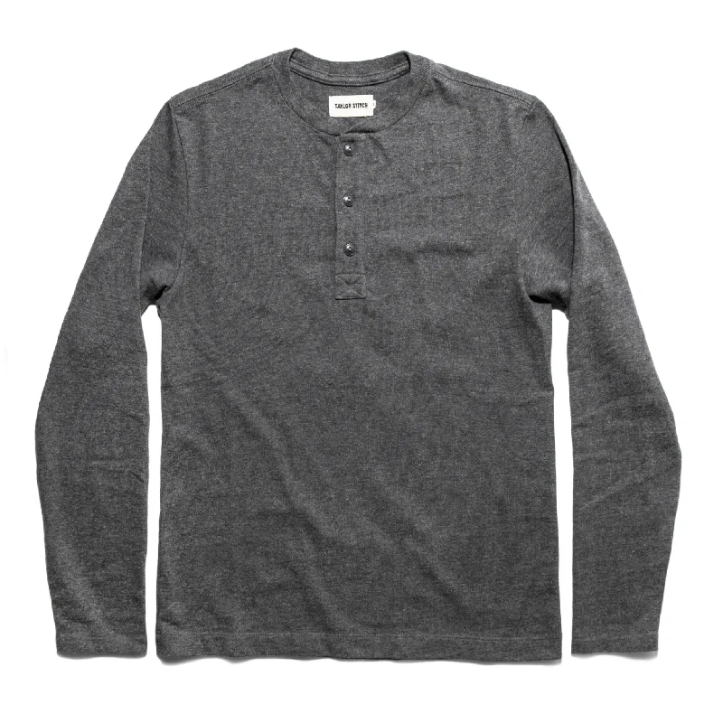 casual short sleeve t-shirt with pocket -The Heavy Bag Henley in Heather Grey