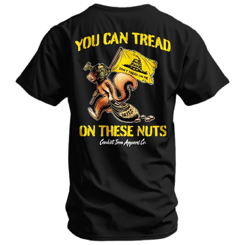 high-quality short sleeve polo shirt -Tread On These Nuts Patriotic Men's T-Shirt [Black, White & Tan]