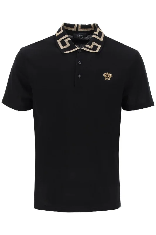 soft cotton short sleeve t-shirt for everyday wear -Versace Men's Taylor Fit Polo Shirt With Greca Collar