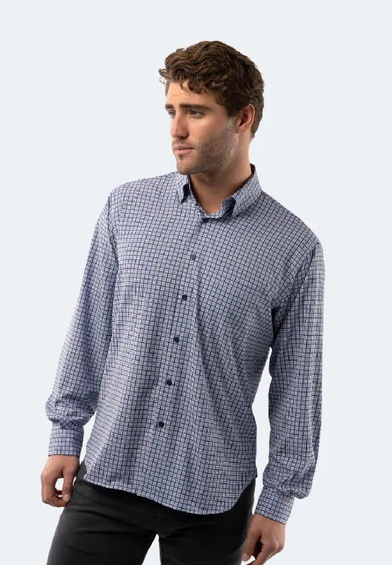 printed casual shirt for men -White and Navy Plaid Check Shirt