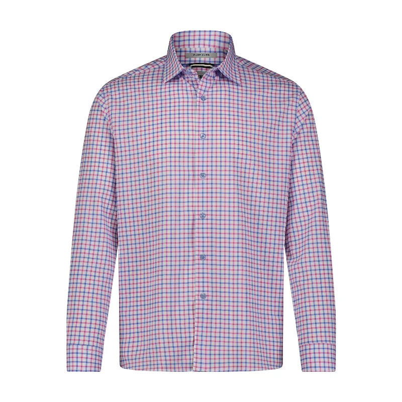 slim fit shirt for business casual style -White Purple Pink Check Hidden Button Down Long Sleeve Shirt