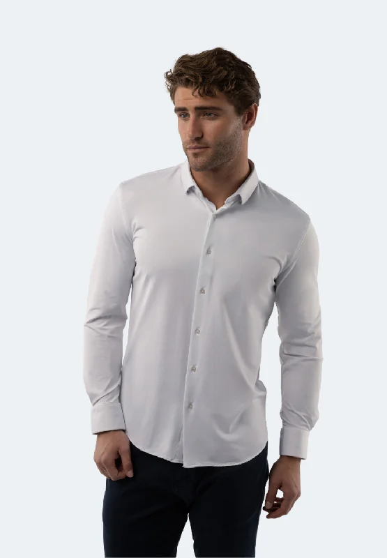 formal dress shirt with high collar -White Solid Shirt