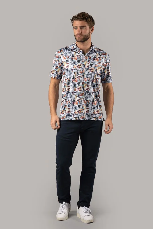 light casual shirt for evening wear -White with Multi Paisley Polo Shirt