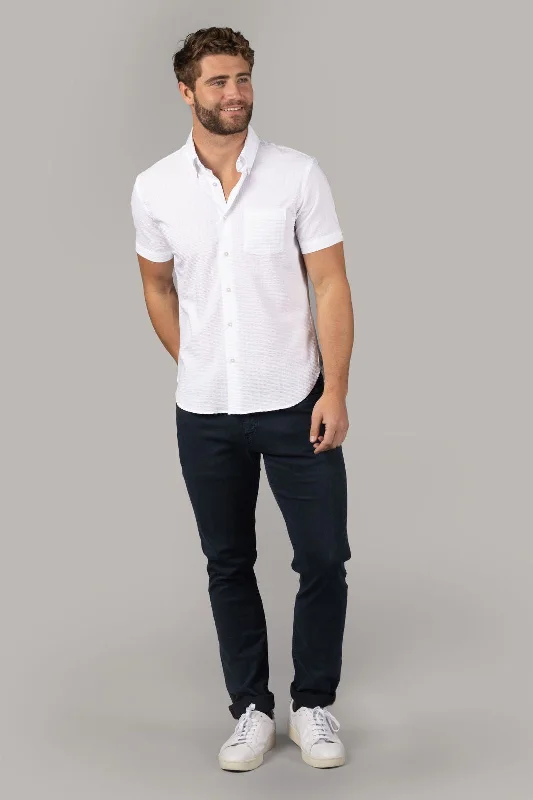 trendy striped shirt for men -White with Seer Sucker Stripe Shirt