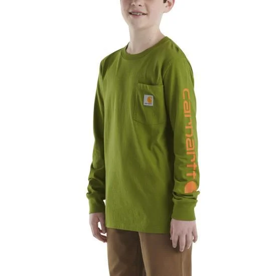 short sleeve high neck t-shirt -Long-Sleeve Graphic Pocket T-Shirt - Boys, Calla Green