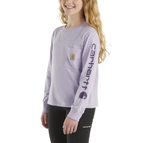 short sleeve t-shirt for hot weather -Youth Long-Sleeve Pocket Logo T-Shirt - Lavender