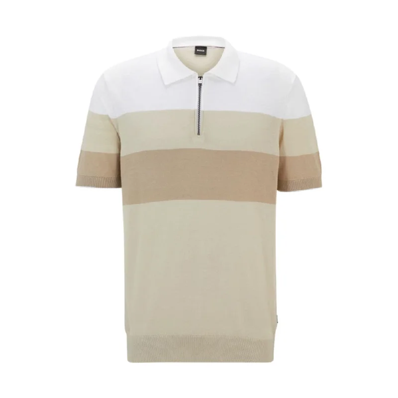 cool short sleeve t-shirt for school -Zip-neck knit polo in a linen blend