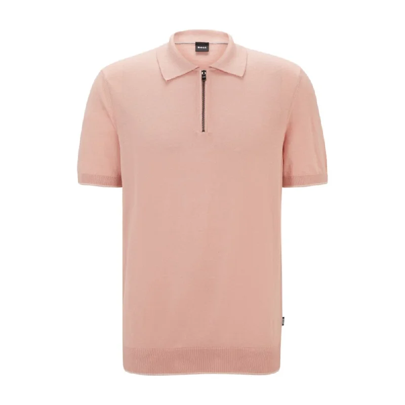 short sleeve t-shirt for light exercise -Zip-neck knit polo in a linen blend