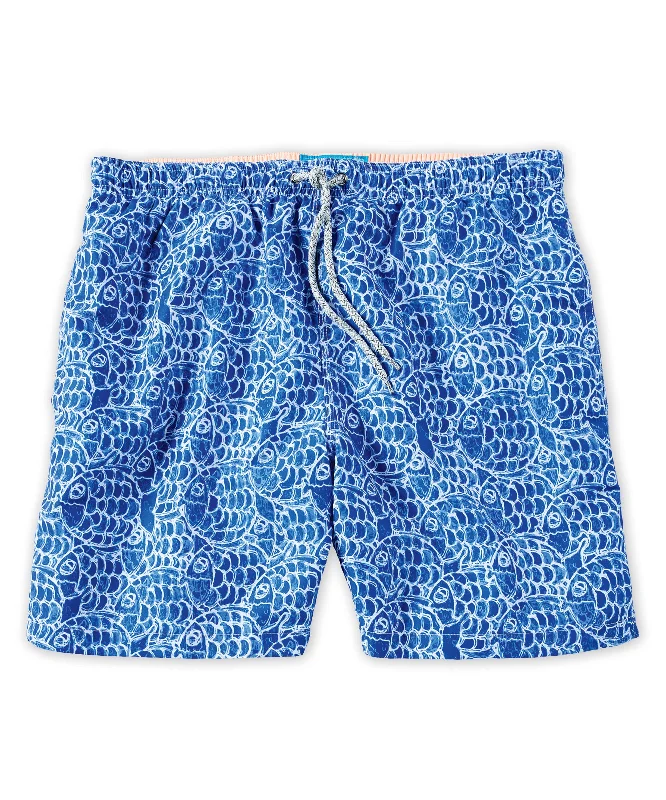 fleece sweatpants for women -Michael's Italian Abstract Fish Print Swim Trunks