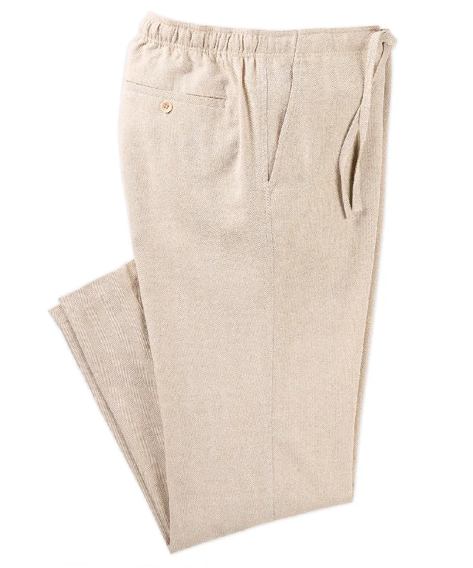 comfortable work pants for women -Cotton-Blend Herringbone Drawstring Pant