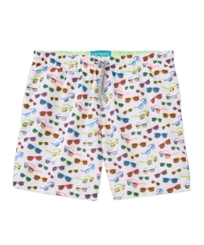 casual sweatpants for lounging -Michael's Italian Sunglasses Print Swim Trunks