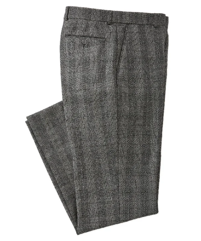 women’s stylish cargo pants -Wool Saxony Check Flat-Front Pant