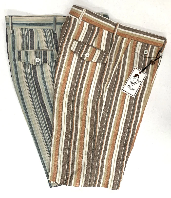 plus size cotton pants -Berragamo LS-783 Stripe Short - Brown