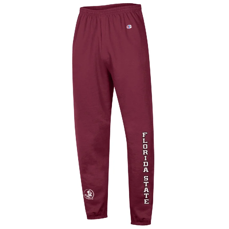 athletic pants with pockets for men -Champion Men's Seminole Logo/Florida State Design Fleece Pant - Garnet