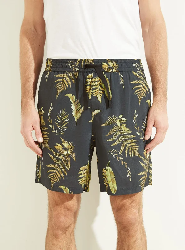 cozy denim pants for winter -Eco Phoenix Palm Print Shorts