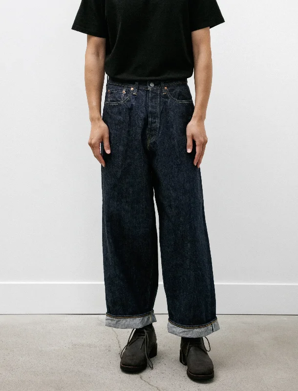 casual sweatpants for men -orSlow Wide Leg Jean One Wash Denim Indigo