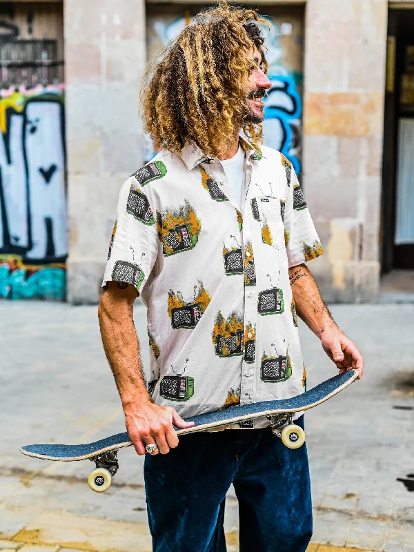 stylish pants for day wear -Featured Artist Justin Hager Woven Short Sleeve Shirt - Whitecap Grey