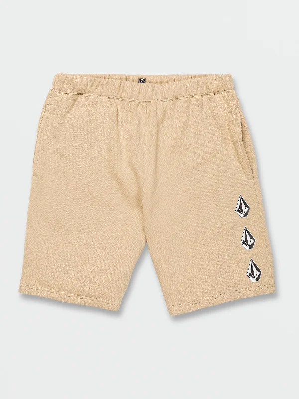 travel-friendly pants for men -Iconic Stone Plus Elastic Waist Fleece Shorts - Almond